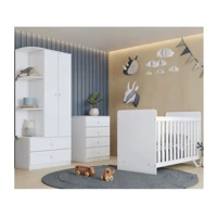 Imagem da promoção Quarto de Bebê Completo com Guarda-roupa Berço e Cômoda Henn Labirinto Branco