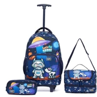 Imagem da promoção Kit Mochila de Rodinha Estojo Lancheira Térmica Astronauta Infantil Menino Resistente