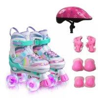 Imagem da promoção Patins 4 Rodas Infantil Arco-Íris LED Tamanho Ajustável + Kit Proteção