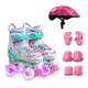 Patins 4 Rodas Infantil Arco-Íris LED Tamanho Ajustável + Kit Proteção em oferta