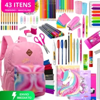 Imagem da promoção Kit Material Escolar Feminino Completo Com Sem Mochila Feminina Material Estojo Escolar Menina Rosa
