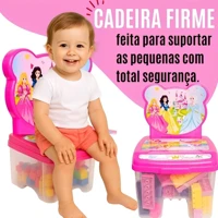 Imagem da promoção Cadeira Infantil Princesas Com Blocos De Montar Encaixe Educativo 24 Peças Grandes