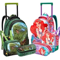 Imagem da promoção Kit Mochila Escolar Infantil 2 em 1 Carrinho Removível Menino Menina Resistente Volta As Aulas