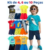 Imagem da promoção Kit de 4, 6 ou 10 Peças Roupa Infantil Menino Verão Premium 1 ao 14 Conjunto Criança Masculino Lindo