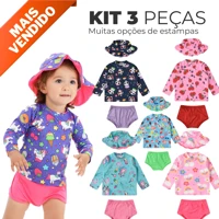 Imagem da promoção Kit Lote Blusa Proteção Solar Tapa Fralda Chapéu Bebê Infantil Moda Praia Meninas - Biquíni Infantil