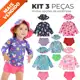 Kit Lote Blusa Proteção Solar Tapa Fralda Chapéu Bebê Infantil Moda Praia Meninas - Biquíni Infantil em oferta