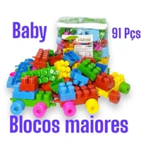 Imagem da promoção kit 91 Blocos de montar, Bloquinhos Baby Bebe Peças Maiores, Encaixar, Juntar, Aprender, Desenvolver