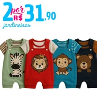 Imagem da promoção Kit 4 Peças Jardineira de Bebê Menino 2 Jardineiras + 2 Camisetas Safari Verão 0 a 6 Meses