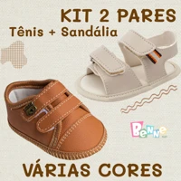 Imagem da promoção KIT 2 Pares Bebê Menino Tênis + Sandália Papete Recém Nascido Social Batizado Calce Fácil Benne