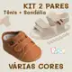 KIT 2 Pares Bebê Menino Tênis + Sandália Papete Recém Nascido Social Batizado Calce Fácil Benne em oferta