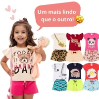 Imagem da promoção Kit Sortido 12 Peças de Roupas Infantil Menina - 6 Camisetas + 6 Bermudas