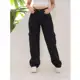 Calça jeans infantil Wide Leg preta cargo em oferta