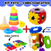 Imagem da promoção Brinquedo Infantil Pato de Argolas + Cubo Didatico Empilhar Criança