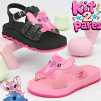 Imagem da promoção Kit sandália e chinelo infantil feminina menina stitch tira h papete confortável