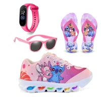 Imagem da promoção Kit Tênis Com Led Stitch Rosa com Chinelo, Relógio e Óculos