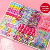 Imagem da promoção Conjunto com 875pcs de elásticos de cabelo coloridos mistos com clipes em forma de estrela para pent