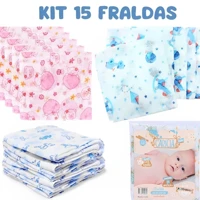 Imagem da promoção Fralda de Pano Bebê Kit com 15 Unidades 60cm x 60cm 100% algodão Minasrey Pacote