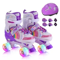 Imagem da promoção Patins Infantil 4 Rodas ARCO IRIS Com Luz De Led Top Patins Com Kit Proteção Menina Menino Promoção