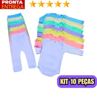 Imagem da promoção Kit Enxoval Infantil 10 Peças Body Manga Longa E Mijao De Bebê Menino E Menina