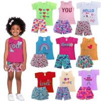 Imagem da promoção Kit 10 peças Infantil Menina Verão Criança e Juvenil 5 Blusa 5 Short de Algodão Tamanho 1 ao 16