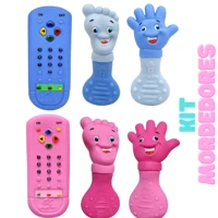 Imagem da promoção Kit Mordedor Bebê Super Macio Anti Stress Gengiva Controle + Mãozinha + Pezinho Azul e Rosa