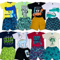 Imagem da promoção Kit 10 peças 05 Conjunto 06 peça 03 Conjunto Roupa Infantil Menino Verão Camiseta + Shorts/Bermuda