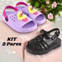 Imagem da promoção Kit 2 Pares Sandália Tratorada Infantil Menina e Chinelo Nuvem