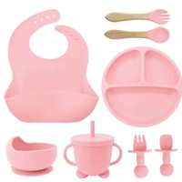 Imagem da promoção Talheres bebê silicone 8 Peças kit Talheres Infantil Com Ventosa Canudo Colher Babador Garfo