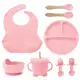 Talheres bebê silicone 8 Peças kit Talheres Infantil Com Ventosa Canudo Colher Babador Garfo em oferta