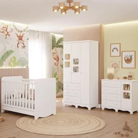 Imagem da promoção Quarto de Bebê Completo com Berço Americano Ben 3 Em 1 Guarda Roupa 3 Portas e Cômoda Uli 4 Gavetas