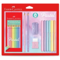 Imagem da promoção Kit Tons Pastel, Faber-Castell com Lápis de Cor + Canetinhas + Borracha + Apontador + Grafite