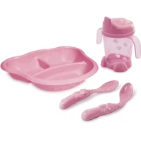 Imagem da promoção Kit Alimentação Prato Com Divisórias Porta-Suco E Colheres Rosa Adoleta Bebê