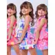 conjunto infantil menina estampa colorida short e blusa tecido sedinha em oferta