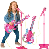 Imagem da promoção Guitarra Com Microfone Pedestal Som Luzes Sai Voz Conecta Mp3 Celular Cabo P2 Guitarrinha Brinquedo