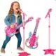 Guitarra Com Microfone Pedestal Som Luzes Sai Voz Conecta Mp3 Celular Cabo P2 Guitarrinha Brinquedo em oferta