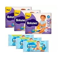 Imagem da promoção Kit Fralda Babysec Premium XG 72 unidades + 3 Pacotes Toalha Umedecida 92 unidades cada