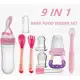 Kit Dosador De Bebê Colher De Silicone Para Biberão Frutas Escova De Dentes Dropper 9 Em 1 RR Pacote em oferta