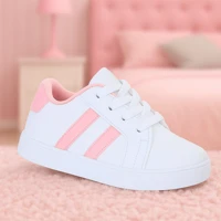 Imagem da promoção Tenis Calçado Infantil de Menina Branco Listra Rosa Escolar Confortável