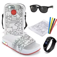 Imagem da promoção Chinelo De LED Bobie Goods Com Bolsa Para Colorir, Relógio e Óculos + 3 Canetas Sortidas