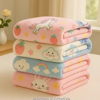 Imagem da promoção 4 Manta Cobertor de Bebe Estampada 1,00 x 0,80m Menina e Menino Cobertinha de Berço