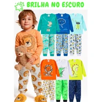 Imagem da promoção Kit 4 Peças Pijama Brilha no Escuro Sortido Infantil Menino Inverno Roupa Infantil Masculina