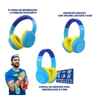 Imagem da promoção Headphone Bluetooth Luccas Neto Aventureiro Azul LN001BL/00 com adesivos para personalizar seu fone