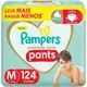 Fralda Pampers Pants Premium Care M com 124 unidades em oferta