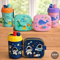 Imagem da promoção Kit Lancheira Marmita Infantil com Garrafa e Talheres Organização 4 Peças