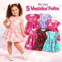 Imagem da promoção Kit 5 Vestidos Infantil Verão Conforto Menina Algodão Leve