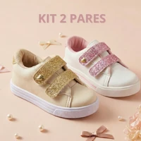 Imagem da promoção Kit 2 Pares Tênis Infantil Menina com Glitter Calce Fácil Casual