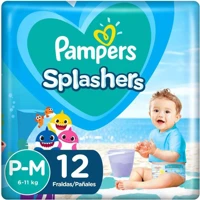 Imagem da promoção Fralda para Praia e Piscina Pampers Splashers - Baby Shark P-M 12 Unidades