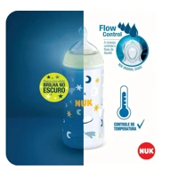 Imagem da promoção Mamadeira Anticólica Brilha No Escuro Com Controle Temperatura NUK 300ml