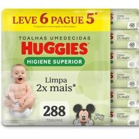 Imagem da promoção Lenços Umedecidos Huggies Max Clean 288 lenços (6 pacotes com 48 unidades cada)