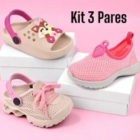 Imagem da promoção Kit 3 Pares Tênis Infantil Menina Escolar e Sandália Confortável Volta as Aulas